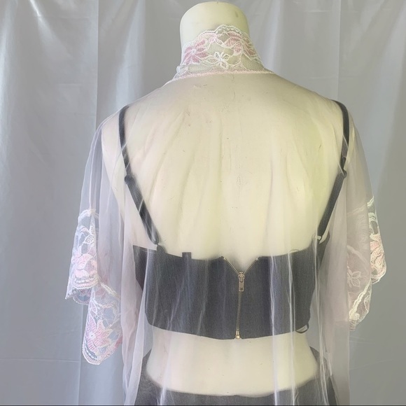 LADY CAMEO PINK LACE NIGHTWEAR LONG SHEER ROMANTIC ROBE VINTAGE  WOMEN LARGE - Picture 8 of 16